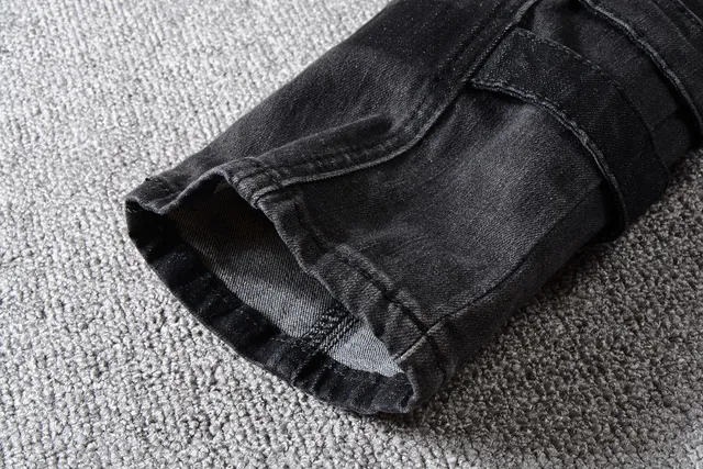 Balmain Black Cargo-Pocket Ribbed-Knit Paneling Jeans 17