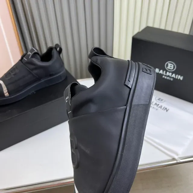Balmain Black Silver Slip-On Leather Upper Lifestyle Sneakers 3