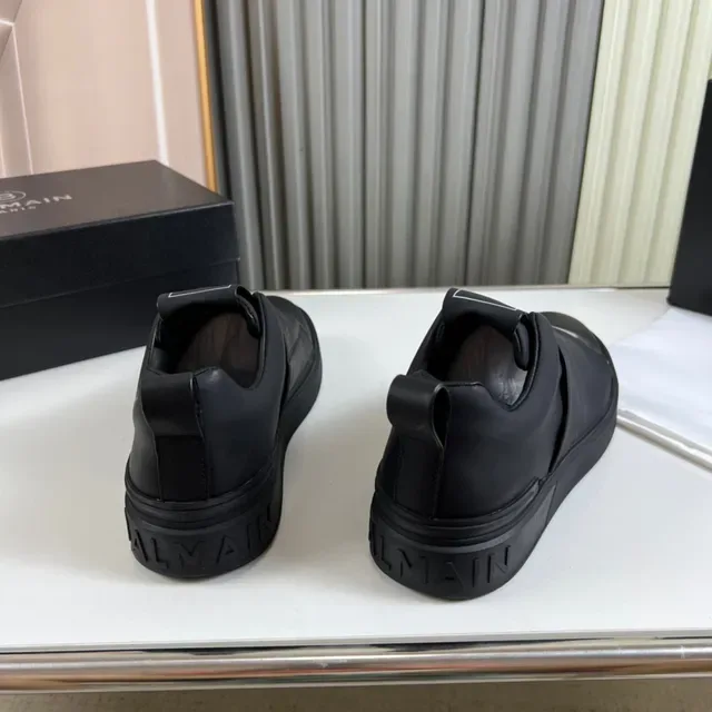 Balmain Black Silver Slip-On Leather Upper Lifestyle Sneakers 4