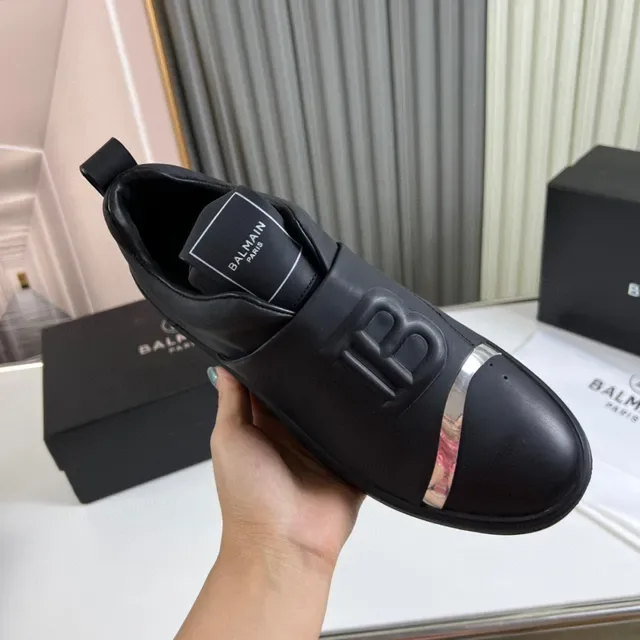 Balmain Black Silver Slip-On Leather Upper Lifestyle Sneakers 5