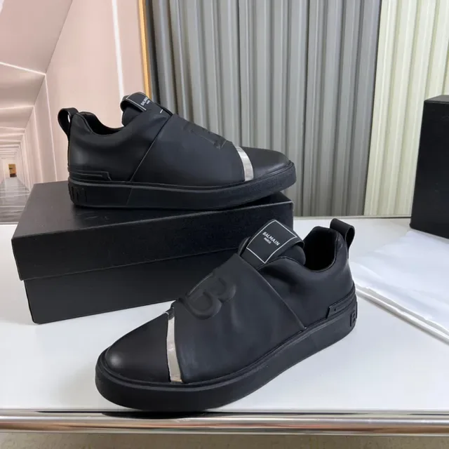 Balmain Black Silver Slip-On Leather Upper Lifestyle Sneakers 6