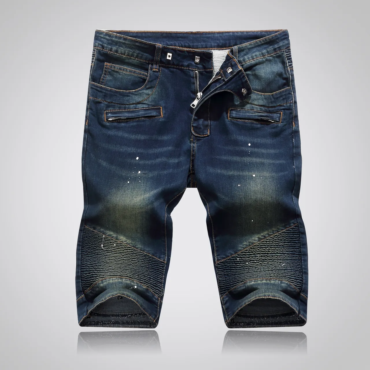 Balmain Shorts de Jeans Desgastados Indigo com Salpicos de Tinta 16