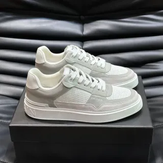 Balmain Gray White Layered Leather And Mesh Upper Sculpted Platform Sole Lifestyle Sneakers