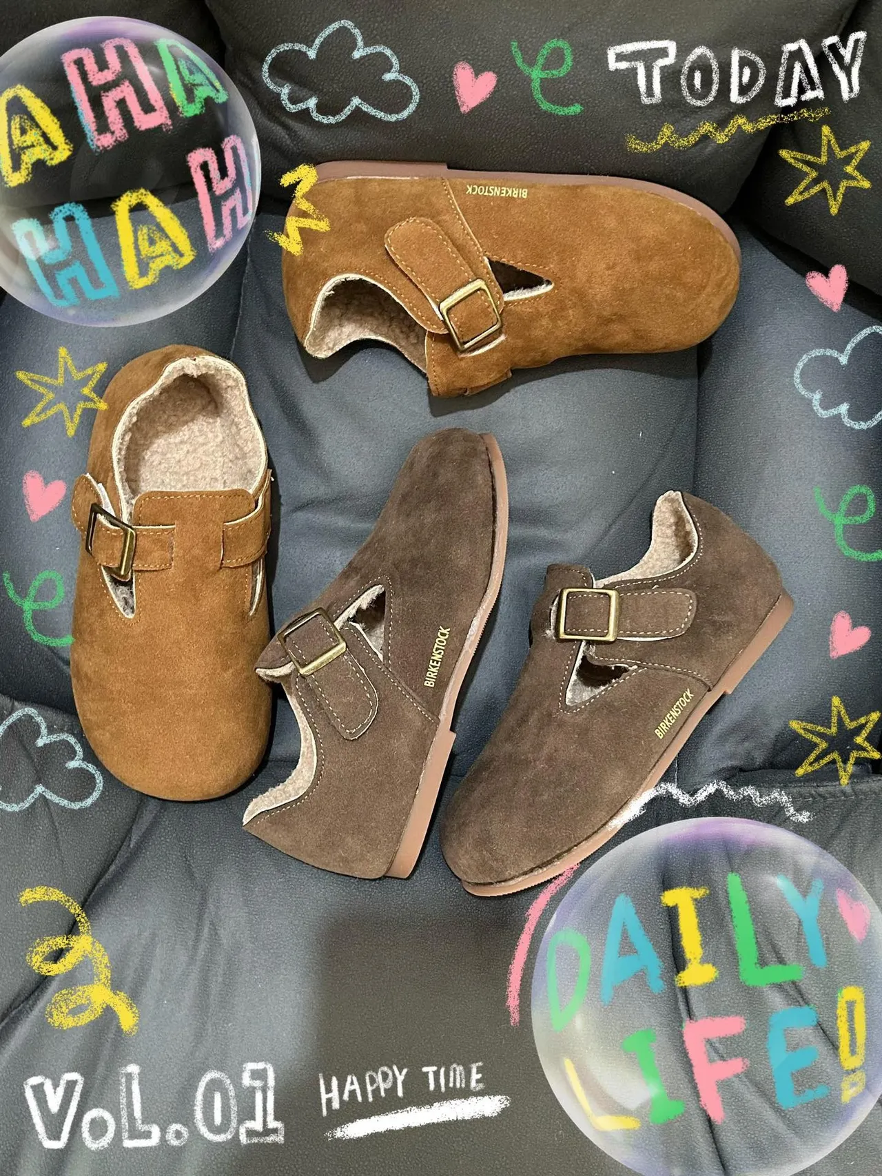 Birkenstock Boston Enfants Daim Doublé Mouton Loafers 3