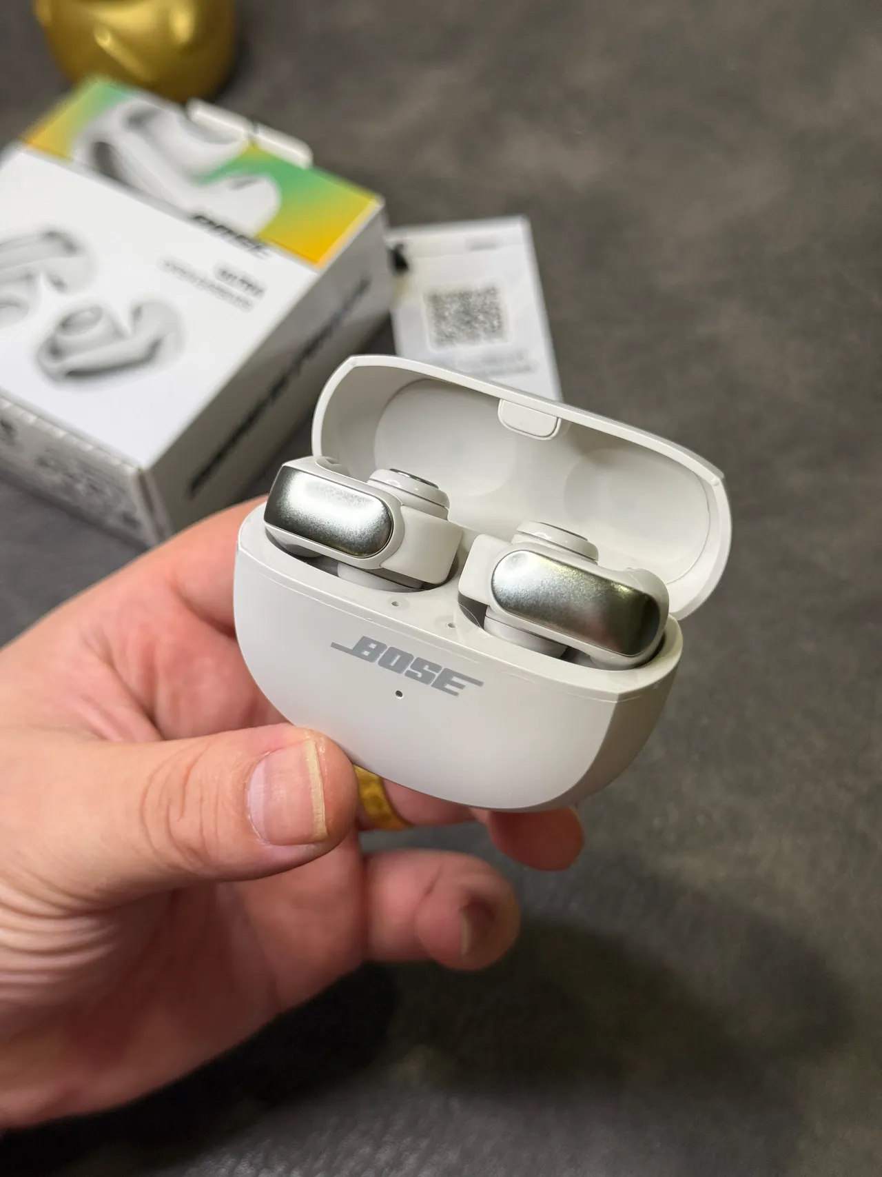 Bose Ultra Open Earbuds Design branco prata Ajuste ala TWS Fones de ouvido 12