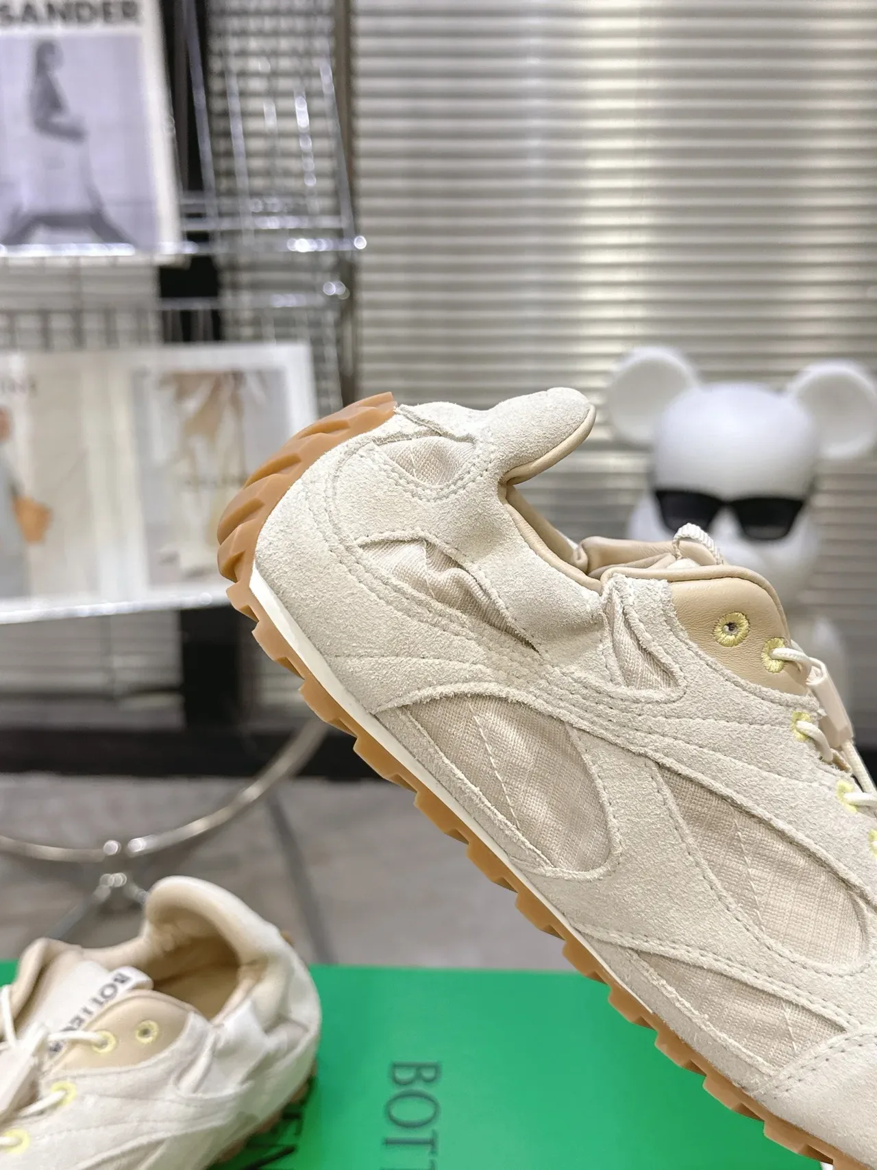 Bottega Veneta Beige Brown Mixed-Material Upper Suede And Textile Paneling Sneakers 3