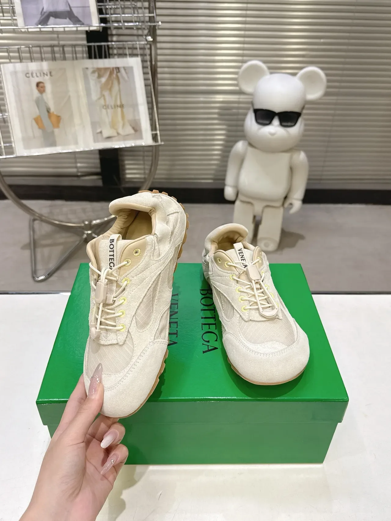 Bottega Veneta Beige Brown Mixed-Material Upper Suede And Textile Paneling Sneakers 4