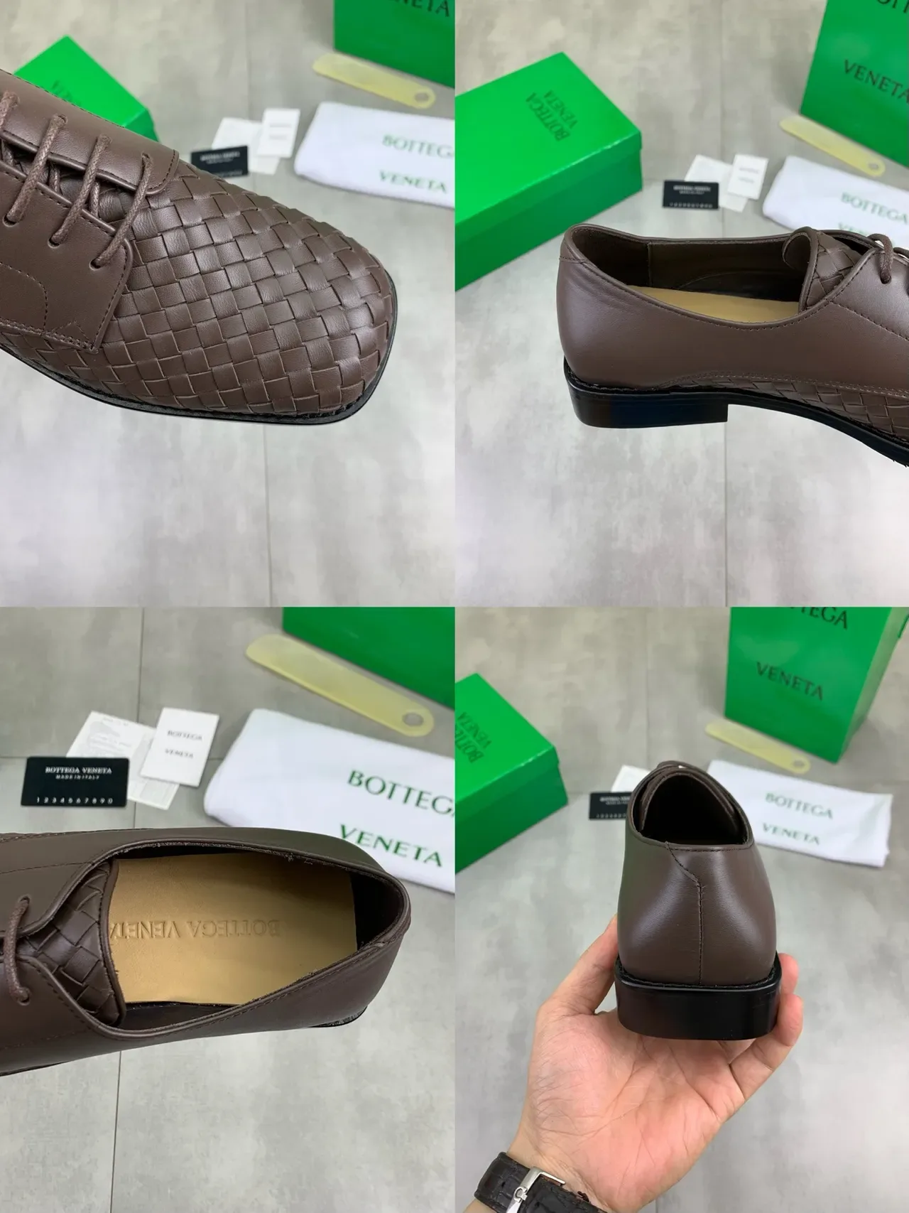 Bottega Veneta Brown Intrecciato Woven Cap-Toe Oxford Shoes 3