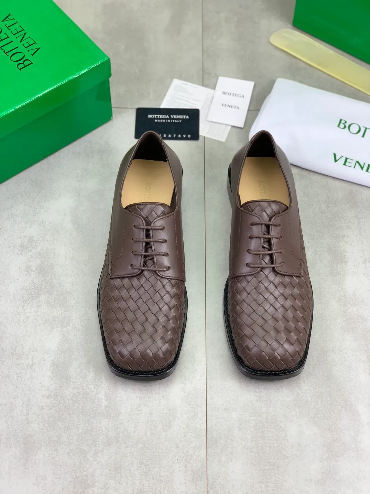 Bottega Veneta Brown Intrecciato Woven Cap-Toe Oxford Shoes 5