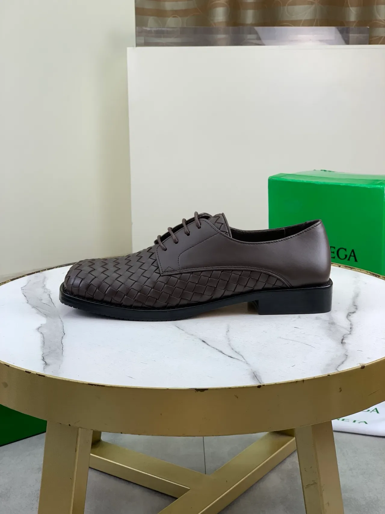 Bottega Veneta Brown Intrecciato Woven Cap-Toe Oxford Shoes 6