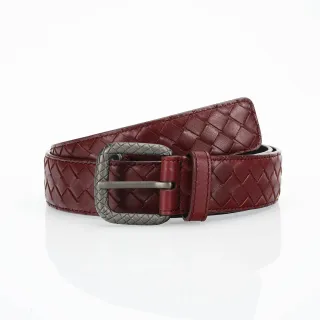 Bottega Veneta Cassette Intrecciato बर्गंडी चमड़े की बेल्ट