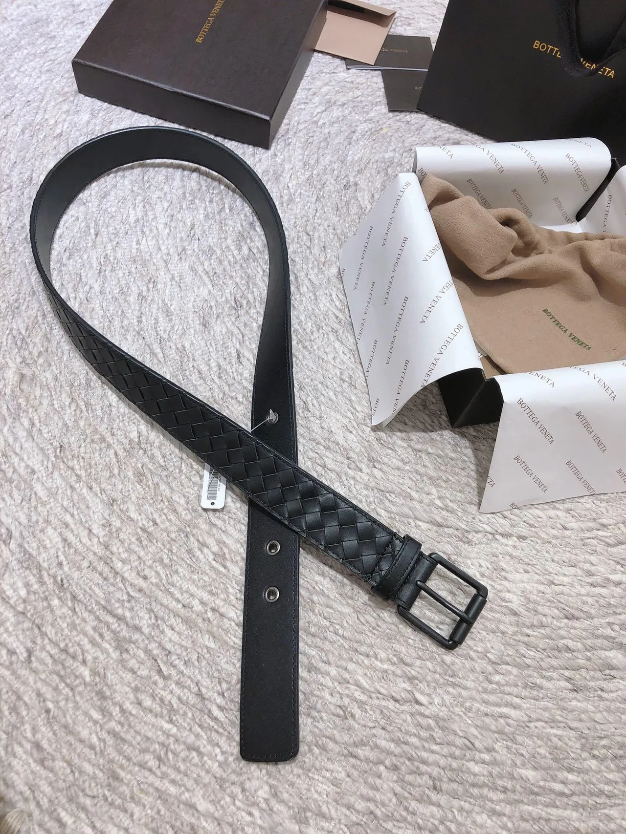 Bottega Veneta Intrecciato Ceinture en Cuir Noir Tressée avec Fermetures Mate 5
