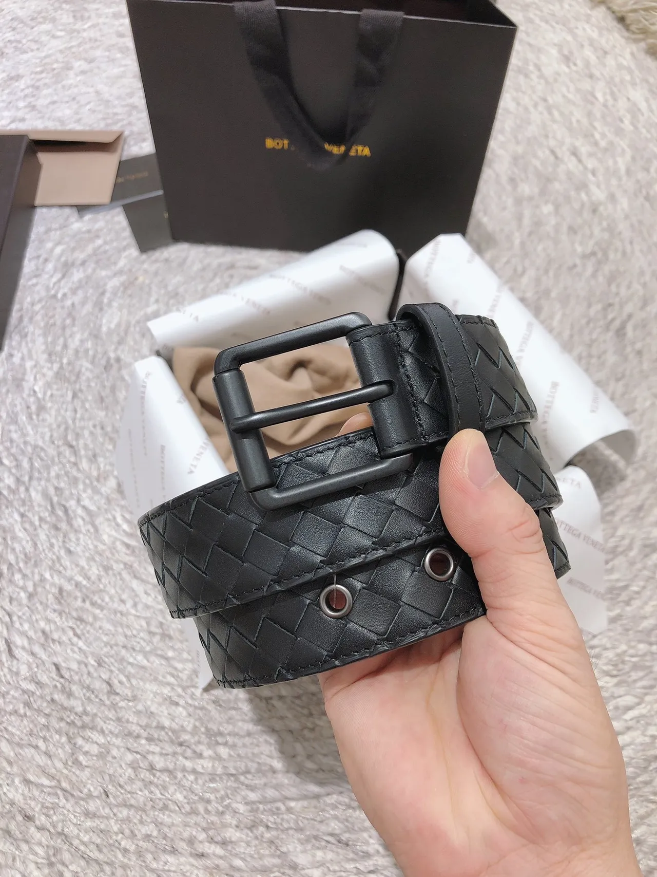 Bottega Veneta Intrecciato Ceinture en Cuir Noir Tressée avec Fermetures Mate 6