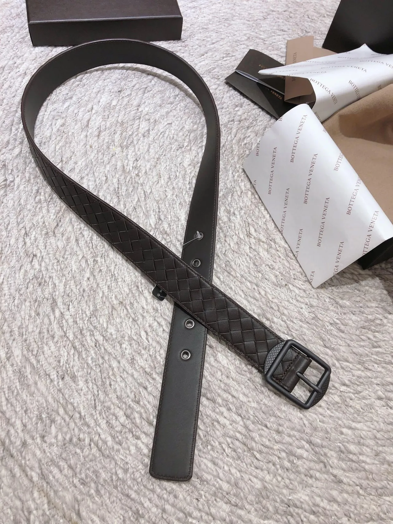 Bottega Veneta Intrecciato Cinto de couro marrom entrelaçado 5