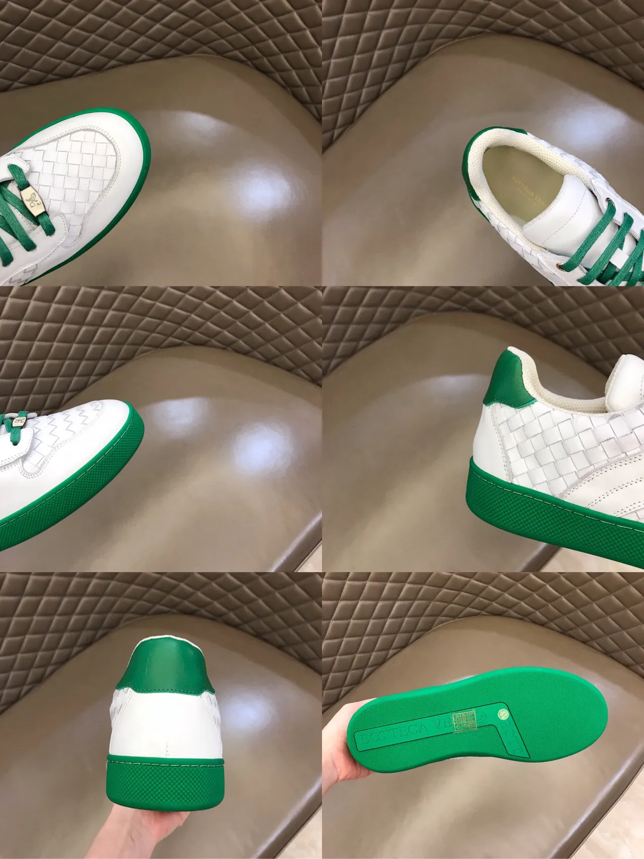 Bottega Veneta sneakers lifestyle blanc et vert en cuir tressé low-top 2