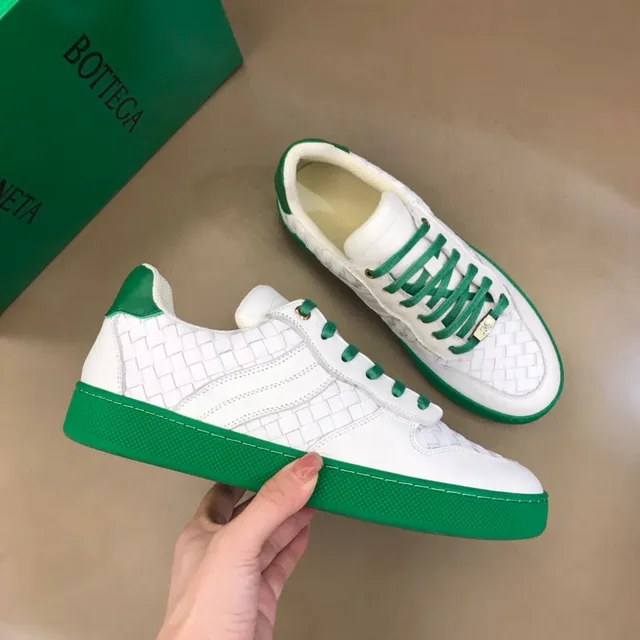 Bottega Veneta sneakers lifestyle blanc et vert en cuir tressé low-top 6