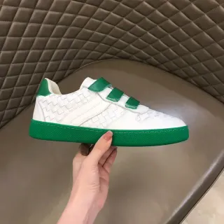 Bottega Veneta White Green Woven Leather Upper Triple Velcro Strap Closure Lifestyle Sneakers