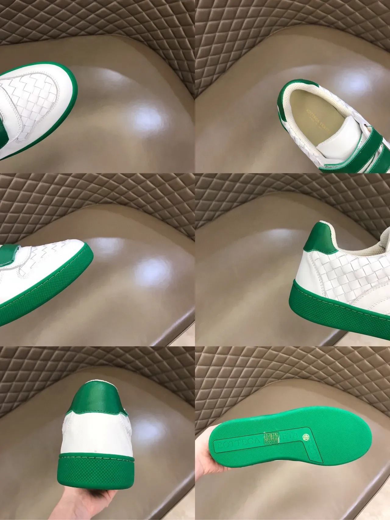 Bottega Veneta White Green Woven Leather Upper Triple Velcro Strap Closure Lifestyle Sneakers 3