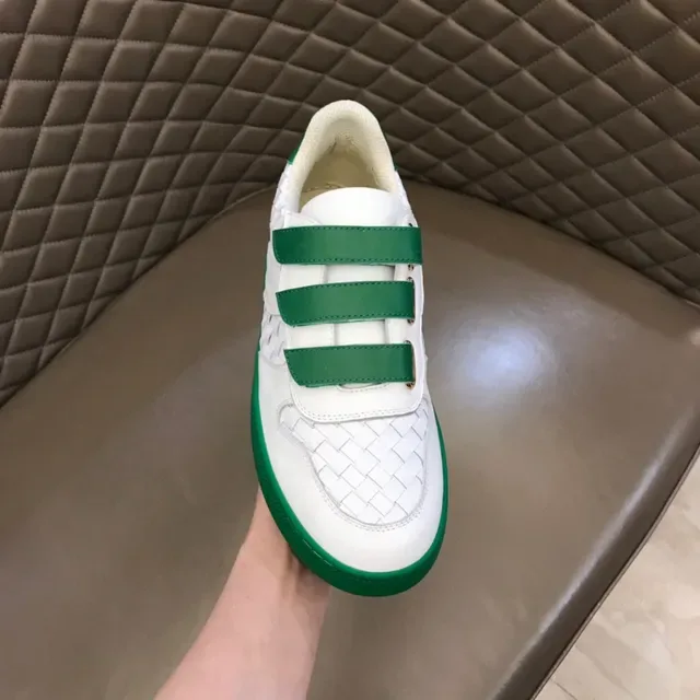 Bottega Veneta White Green Woven Leather Upper Triple Velcro Strap Closure Lifestyle Sneakers 4