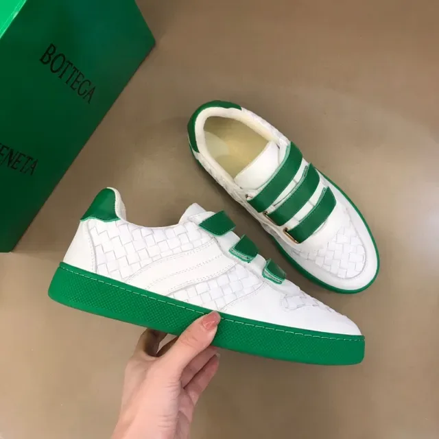Bottega Veneta White Green Woven Leather Upper Triple Velcro Strap Closure Lifestyle Sneakers 6