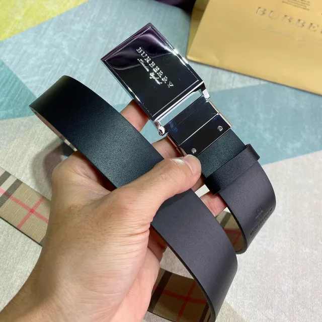 Burberry Beige Brown House Check Polished Rectangular Buckle Canvas Belt 4