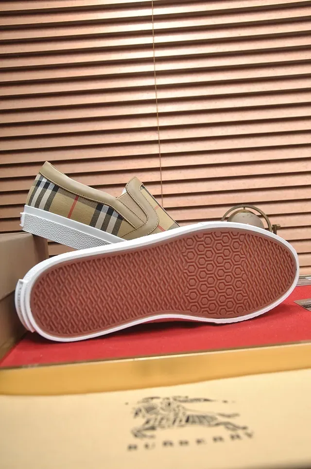 Burberry Beige White Slip-On Check-Pattern Canvas Upper Lifestyle Sneakers 2