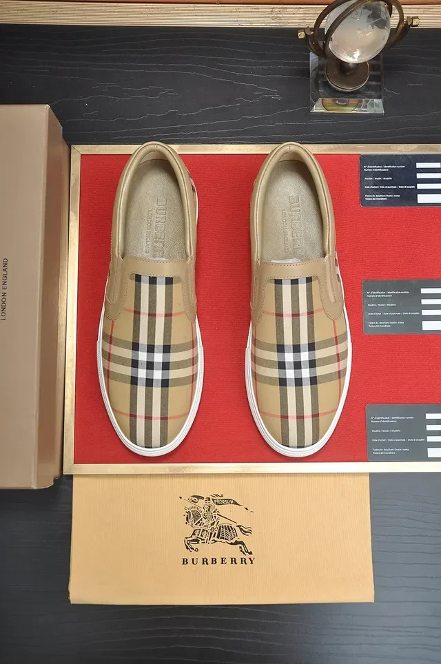 Burberry Beige White Slip-On Check-Pattern Canvas Upper Lifestyle Sneakers 3