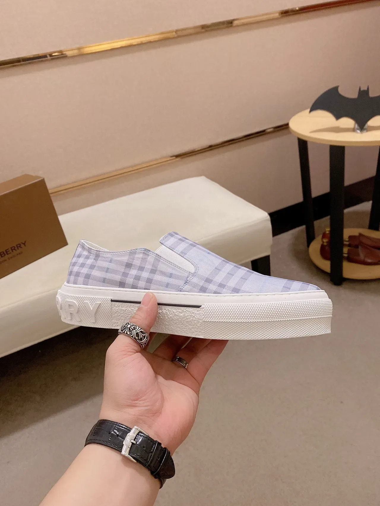 Burberry Sneakers Lifestyle Bleu Blanc à Enfiler Semelle Plateforme 7