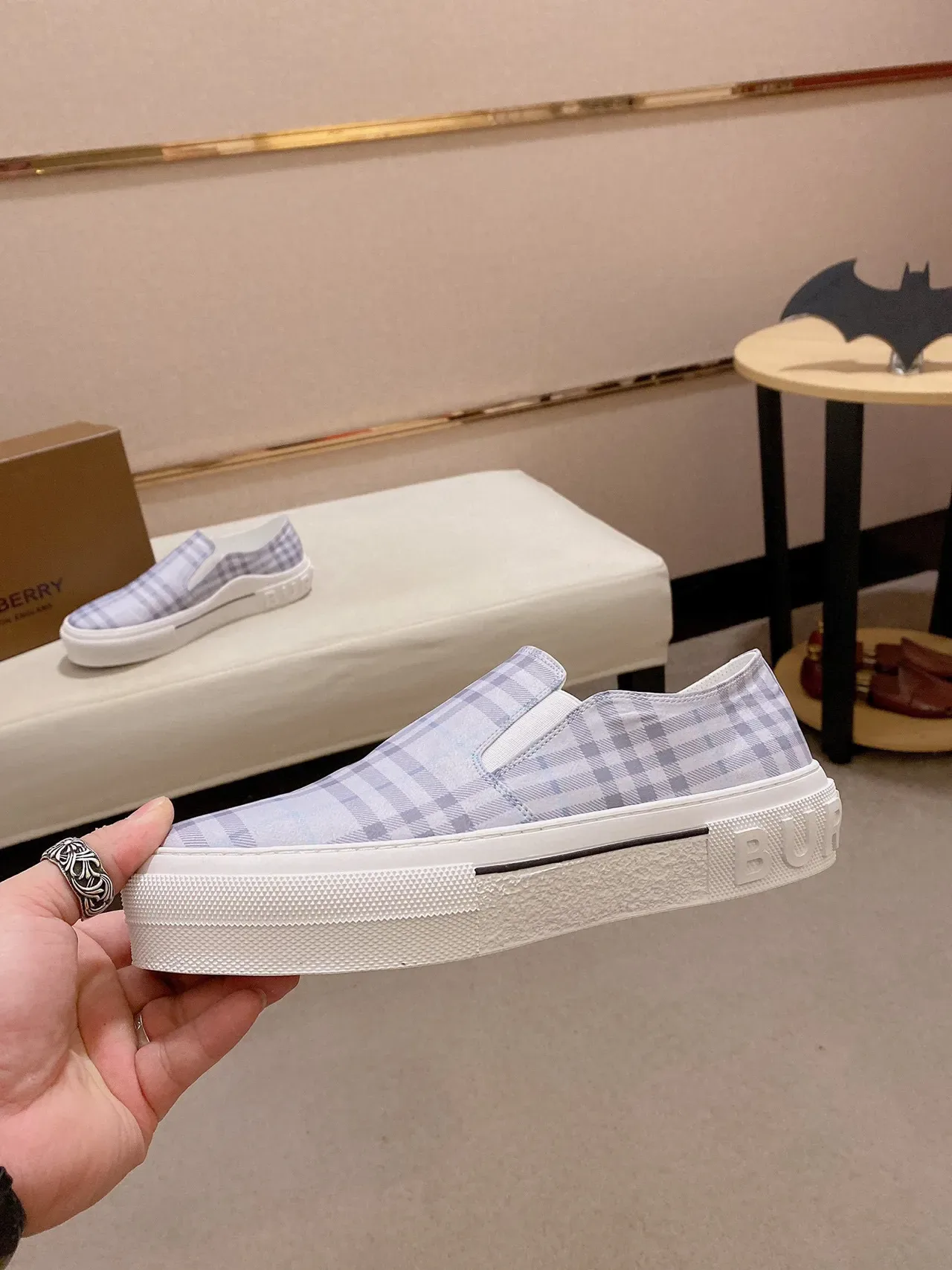 Burberry Sneakers Lifestyle Bleu Blanc à Enfiler Semelle Plateforme 8