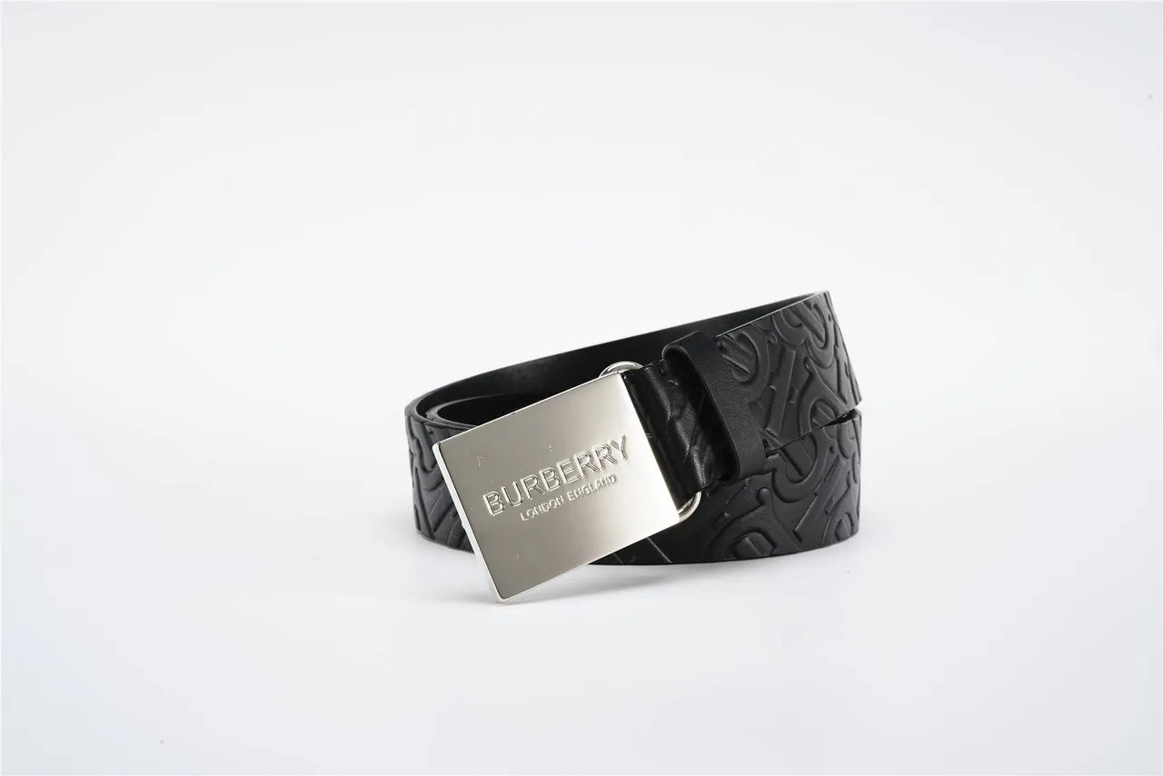 Burberry Embossed Monogram Black Leather Belt 4