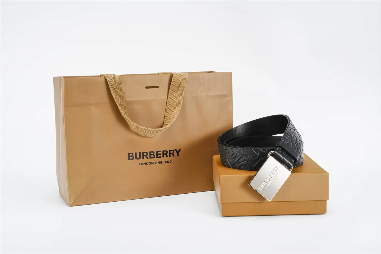 Burberry Embossed Monogram Black Leather Belt 5