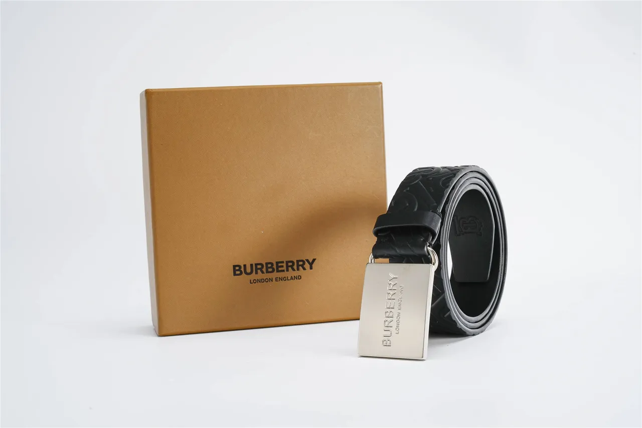 Burberry Embossed Monogram Black Leather Belt 6