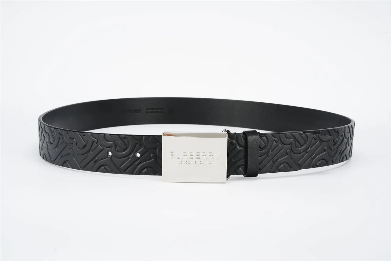 Burberry Embossed Monogram Black Leather Belt 10