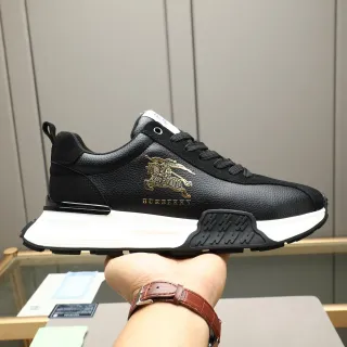 Burberry Knight Black Leather Gold Emblem Lifestyle Sneakers
