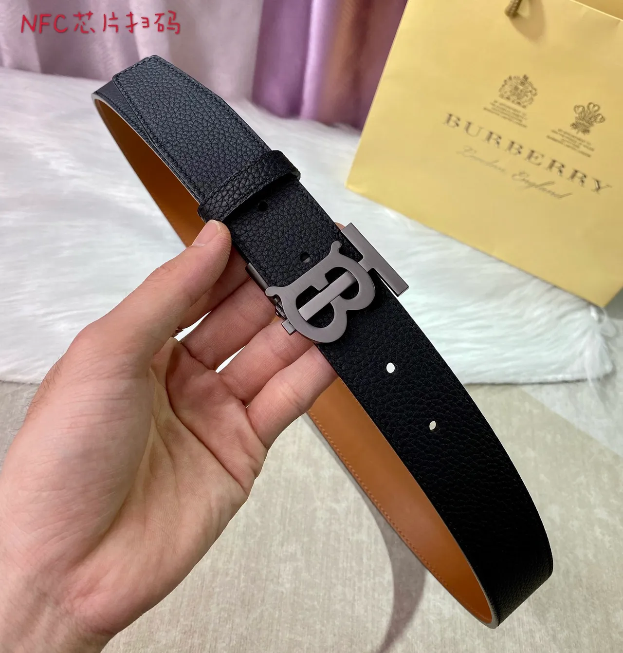 Burberry Knight Black Pebbled Leather Belt 3