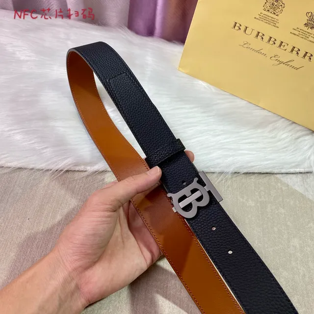 Burberry Knight Black Pebbled Leather Belt 4