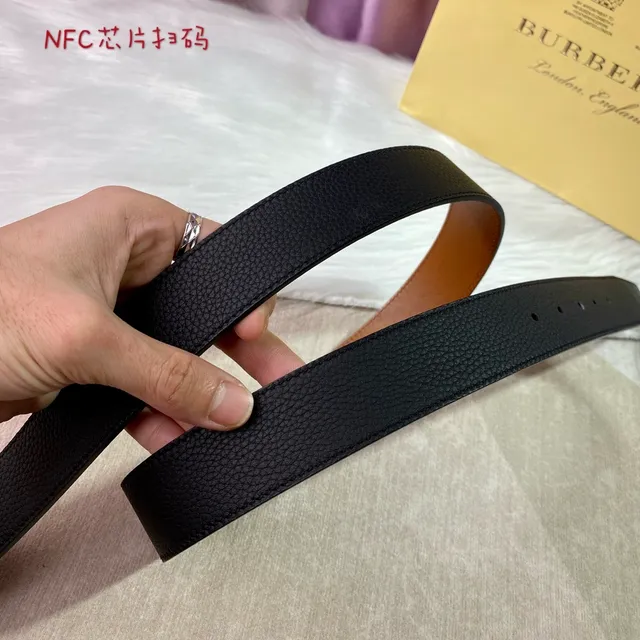 Burberry Knight Black Pebbled Leather Belt 5