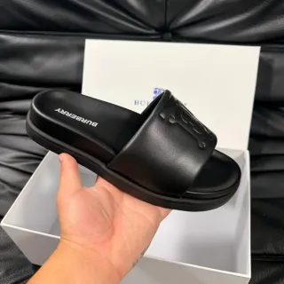 Burberry Knight Black Platform Sole Monogrammed Strap Slippers