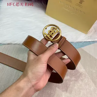 Burberry Knight Brown Gold Circular Monogram Buckle Tan Smooth Leather Belt