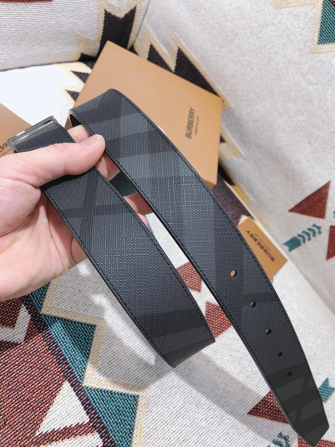 Burberry Knight Reversible Geometric Check Leather Belt 2