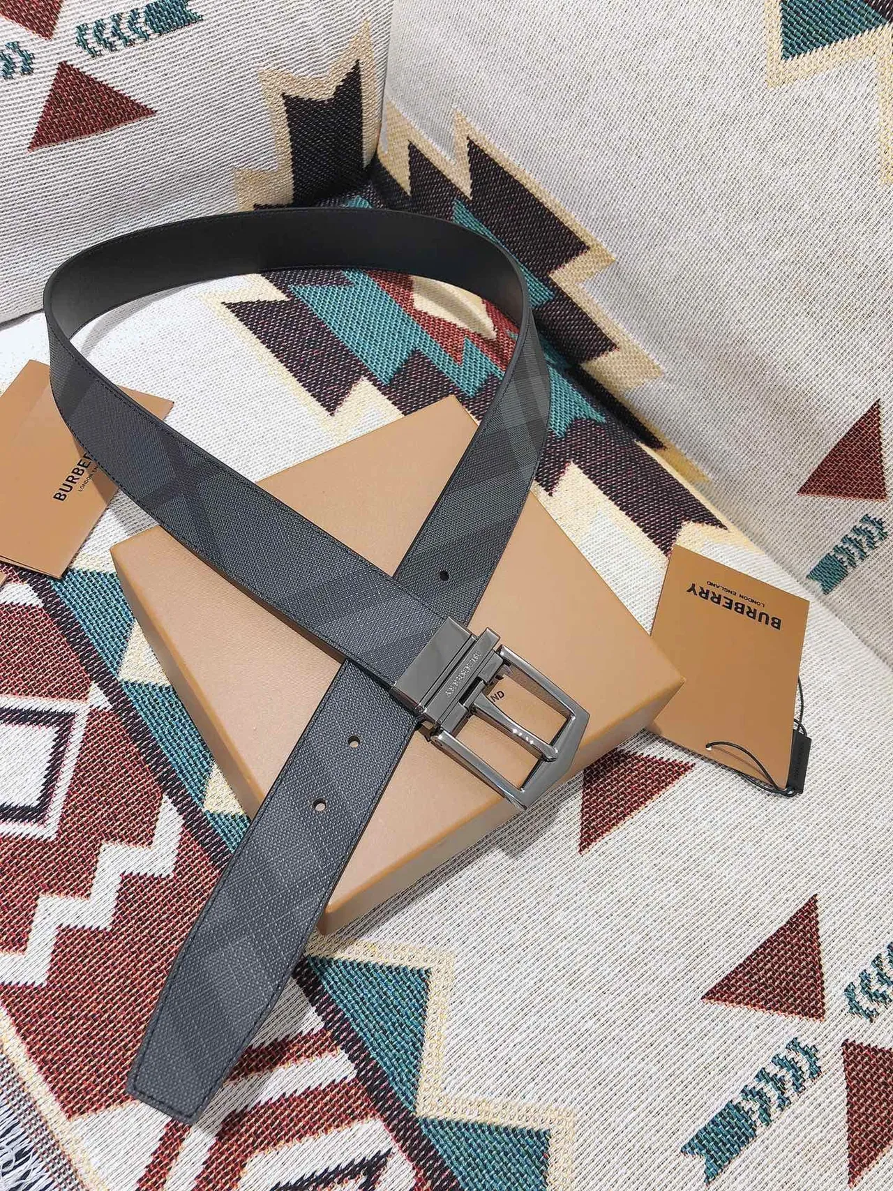Burberry Knight Reversible Geometric Check Leather Belt 3