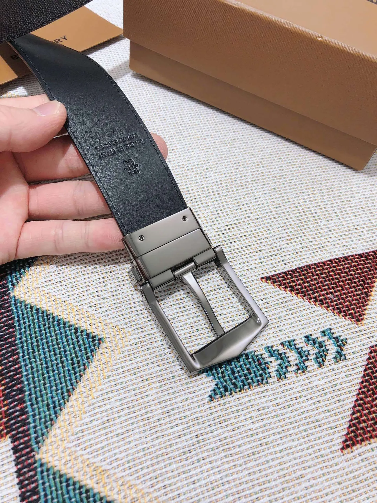 Burberry Knight Reversible Geometric Check Leather Belt 4