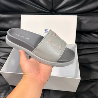 Burberry Knight Slide Gray Embroidered Equestrian Motif Slippers