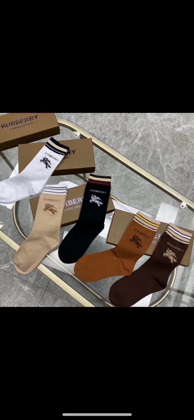 Chaussettes Crew Burberry avec broderie de logo, rayures et manchette 2
