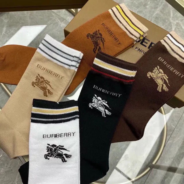 Chaussettes Crew Burberry avec broderie de logo, rayures et manchette 4