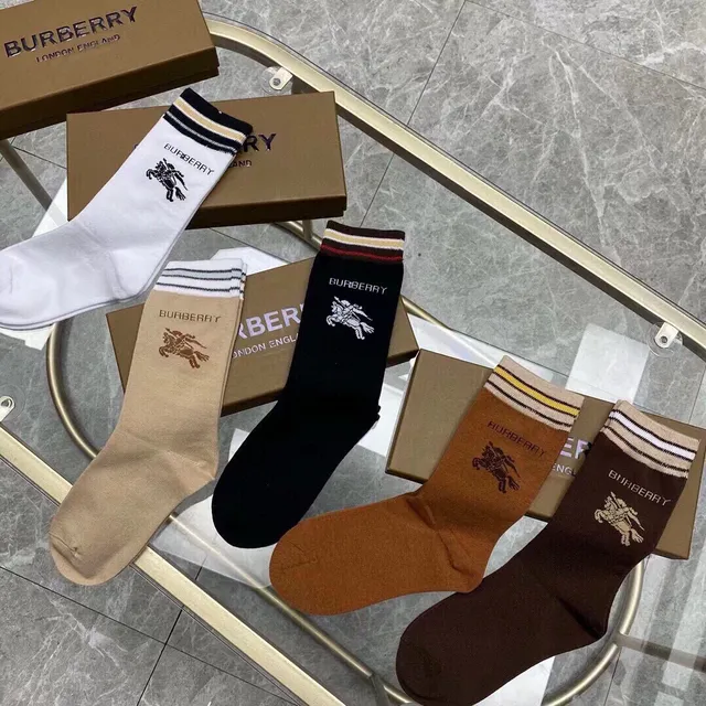 Chaussettes Crew Burberry avec broderie de logo, rayures et manchette 5