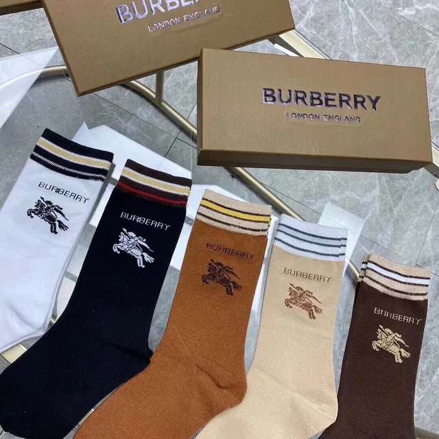 Chaussettes Crew Burberry avec broderie de logo, rayures et manchette 6