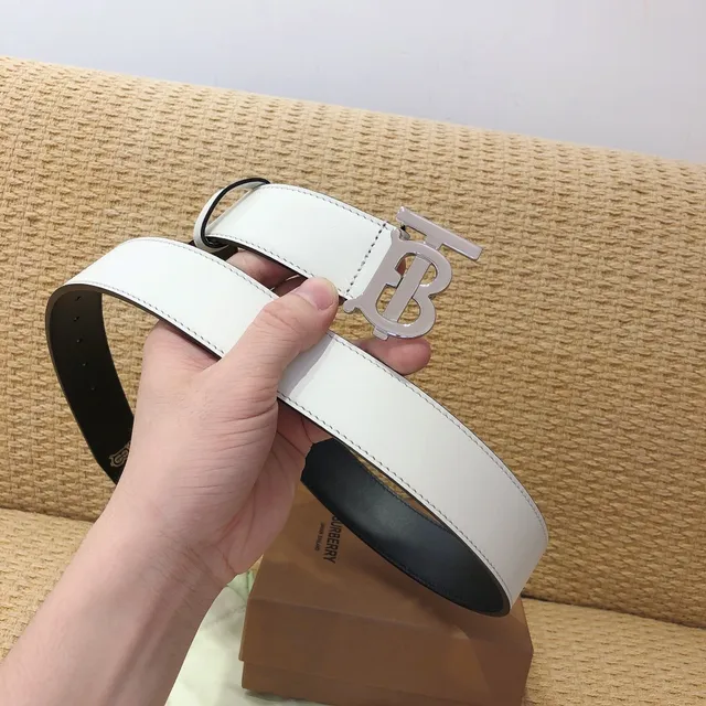 Burberry মোনোগ্রাম বেল্ট সাদা কালো বাকল মসৃণ চামড়ার বেল্ট 2