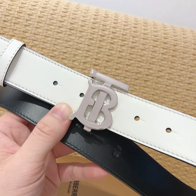 Burberry মোনোগ্রাম বেল্ট সাদা কালো বাকল মসৃণ চামড়ার বেল্ট 6