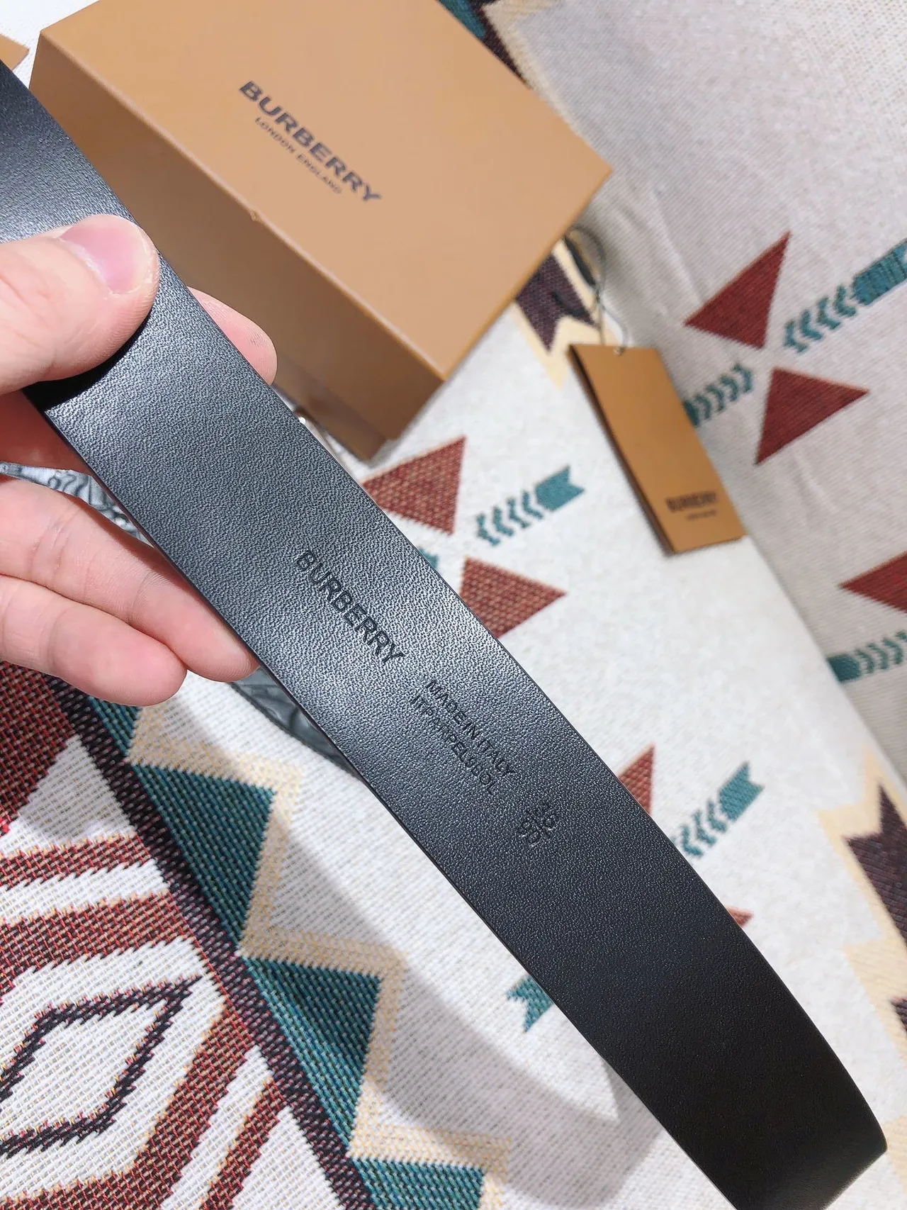 Burberry Monogram Embossed Black Leather Belt 3